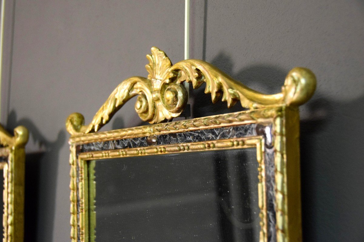 18th Century, Pair Of Italian Neoclassical Carved And Gilded Wood Mirrors-photo-3