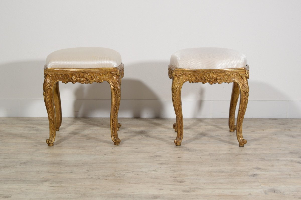 18th Century, Italian Pair Of Gilt Wood Louis XV Stools -photo-4