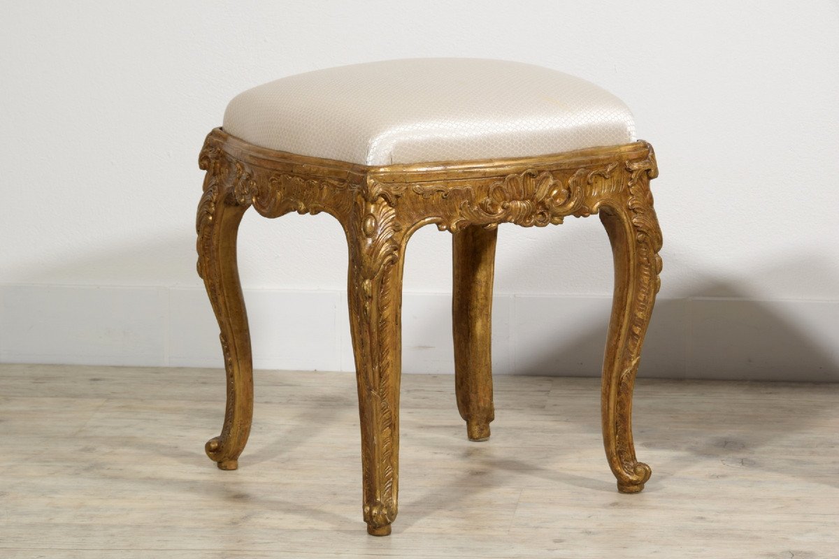 18th Century, Italian Pair Of Gilt Wood Louis XV Stools -photo-5