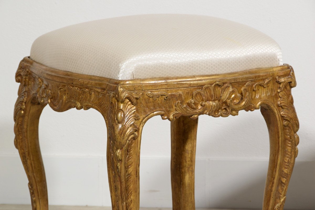 18th Century, Italian Pair Of Gilt Wood Louis XV Stools -photo-6