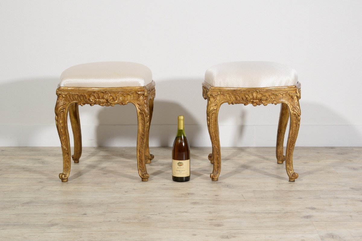 18th Century, Italian Pair Of Gilt Wood Louis XV Stools -photo-8