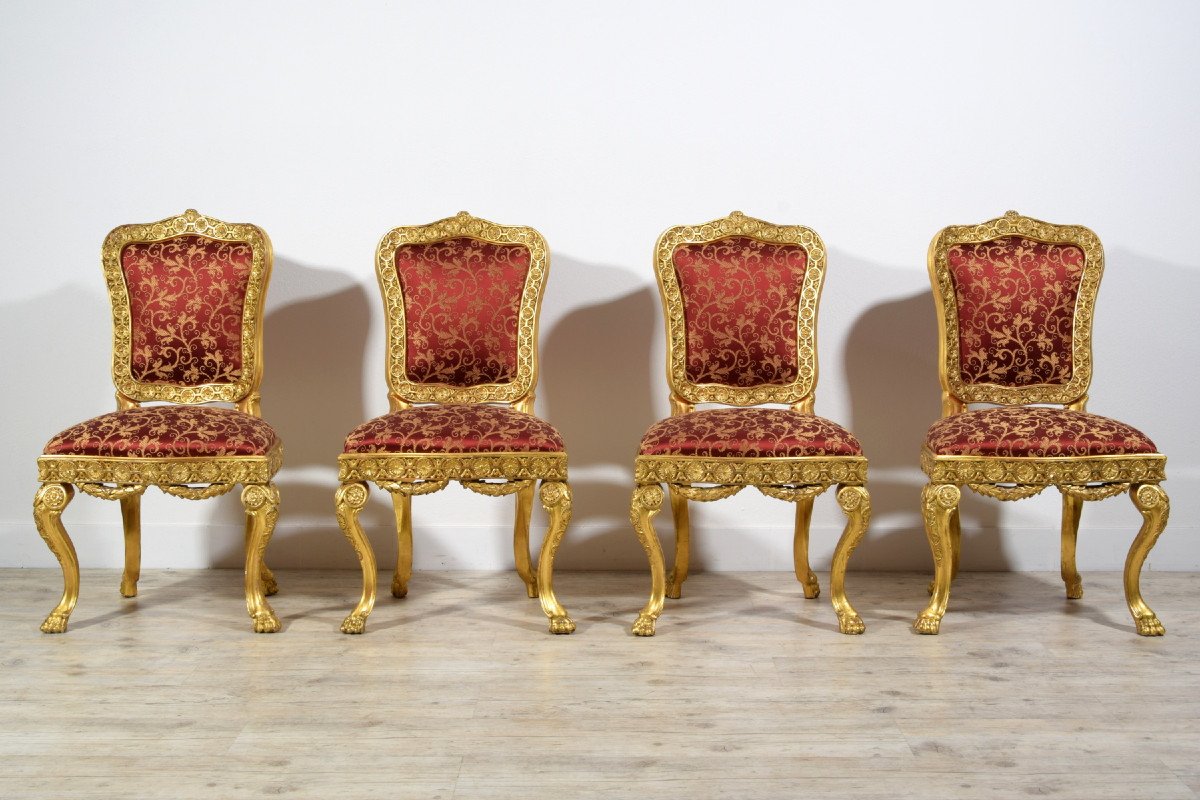 18th Century Four Italian Baroque Carved Gilt Wood Chairs -photo-2