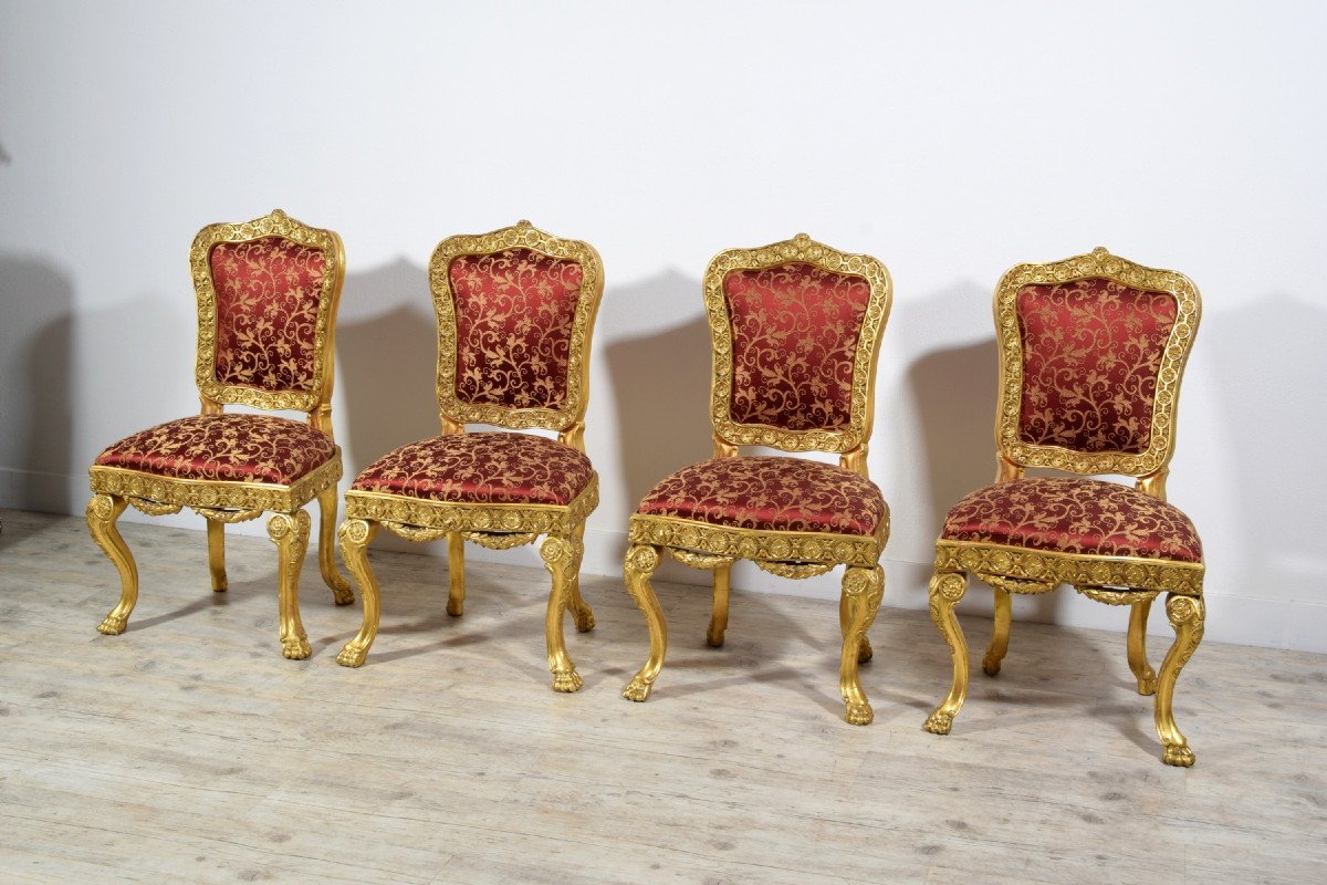 18th Century Four Italian Baroque Carved Gilt Wood Chairs -photo-3