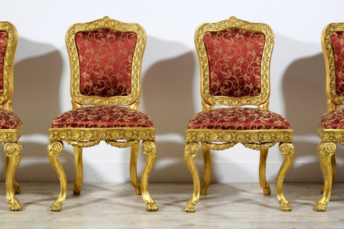 18th Century Four Italian Baroque Carved Gilt Wood Chairs -photo-2