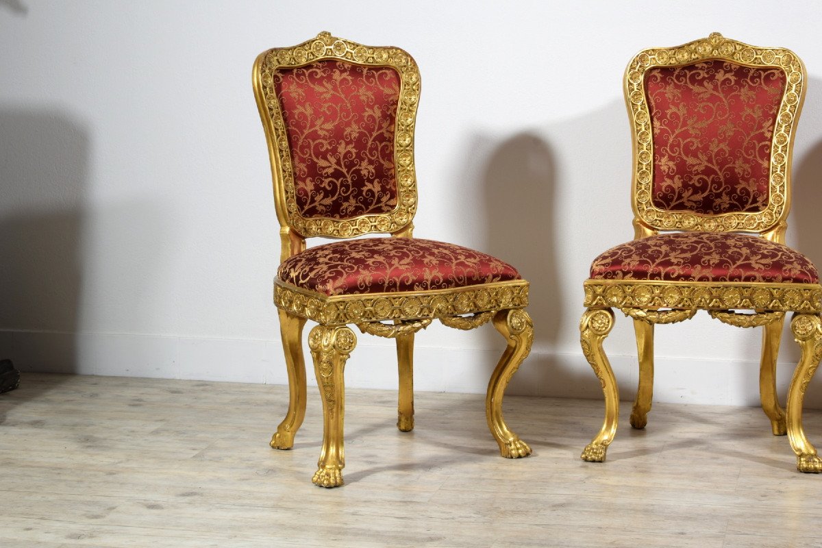 18th Century Four Italian Baroque Carved Gilt Wood Chairs -photo-3