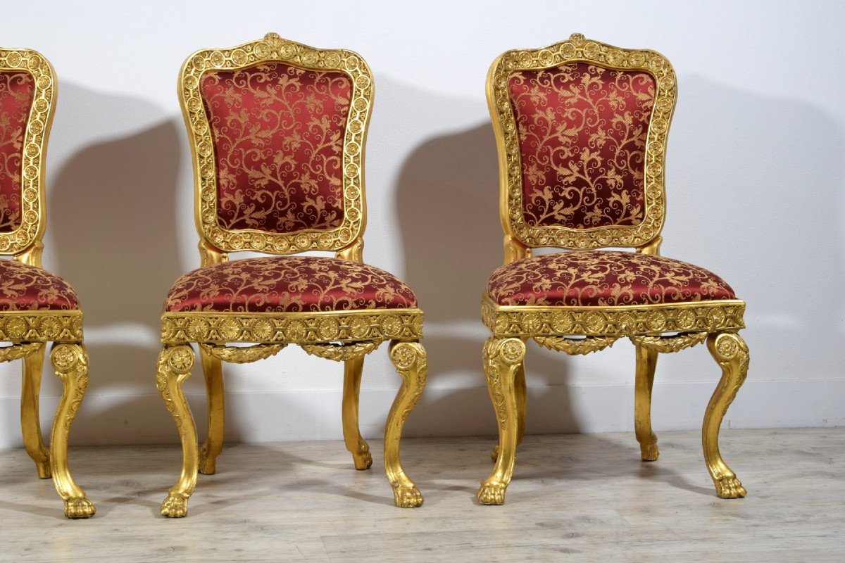 18th Century Four Italian Baroque Carved Gilt Wood Chairs -photo-4
