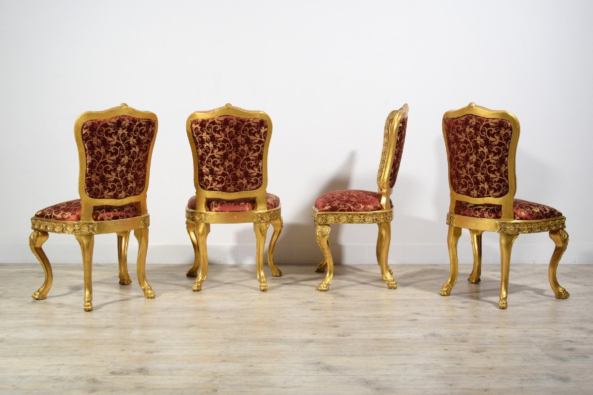 18th Century Four Italian Baroque Carved Gilt Wood Chairs -photo-5