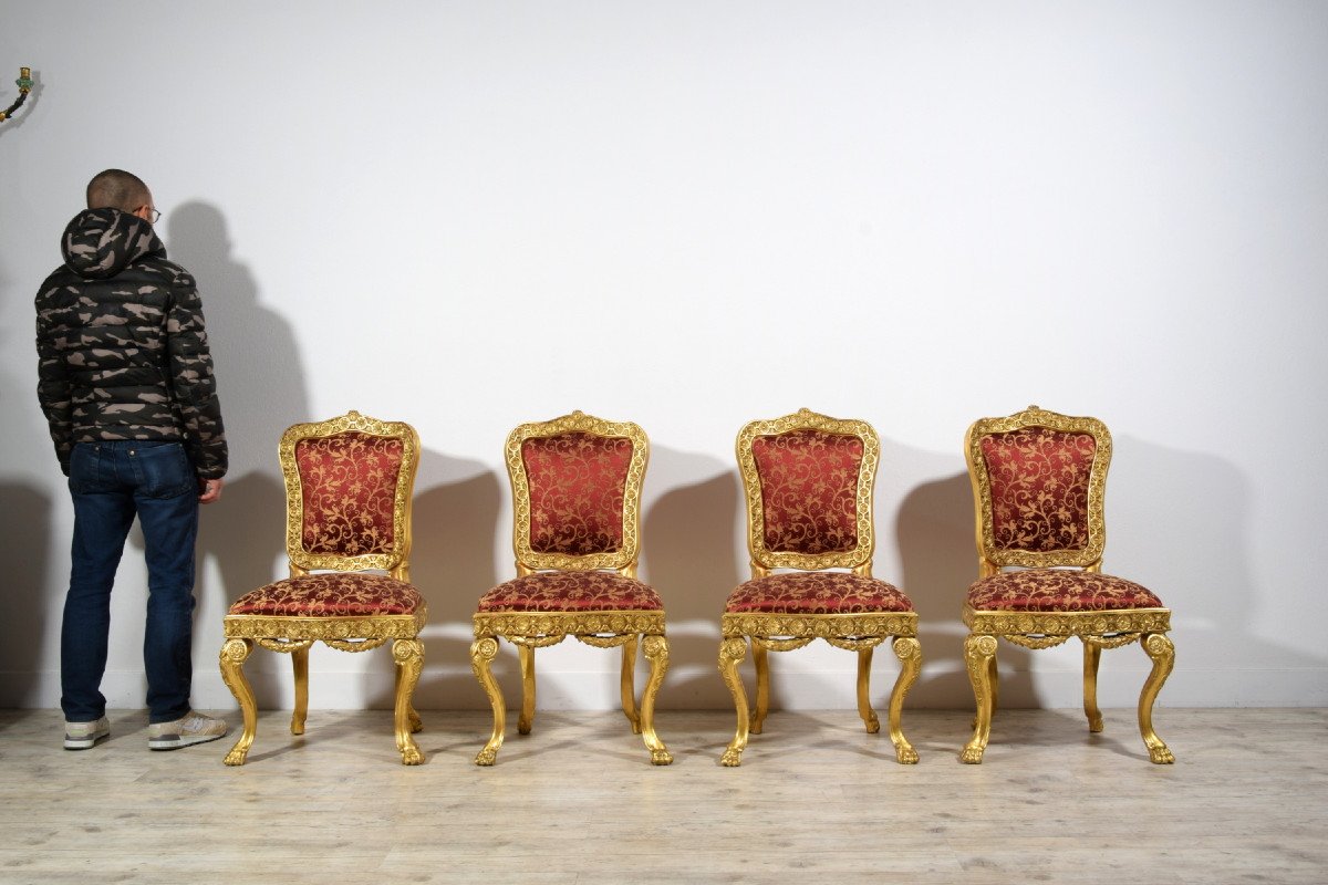 18th Century Four Italian Baroque Carved Gilt Wood Chairs -photo-6