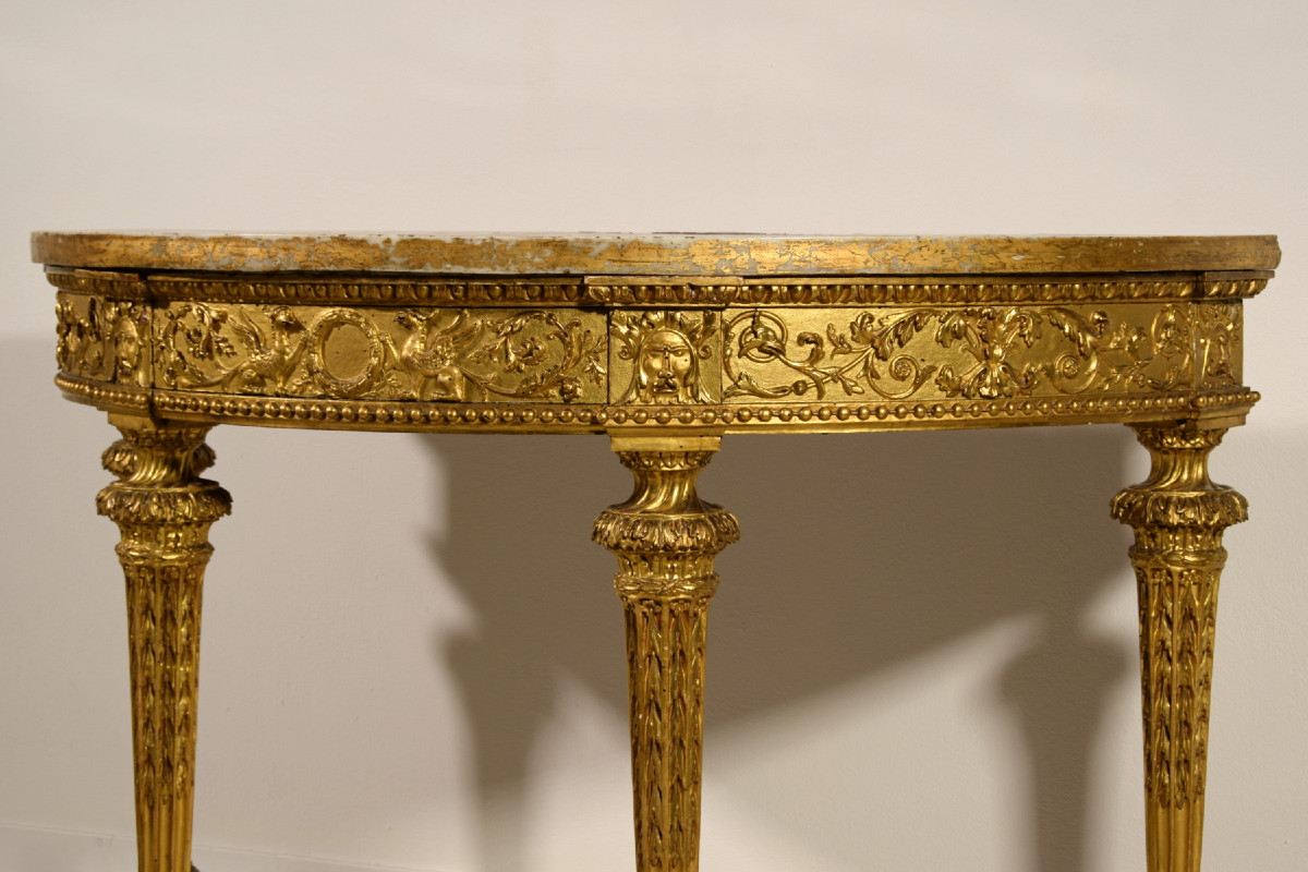 18th Century, Italian Neoclassical Carved Giltwood Demi-lune Console-photo-4