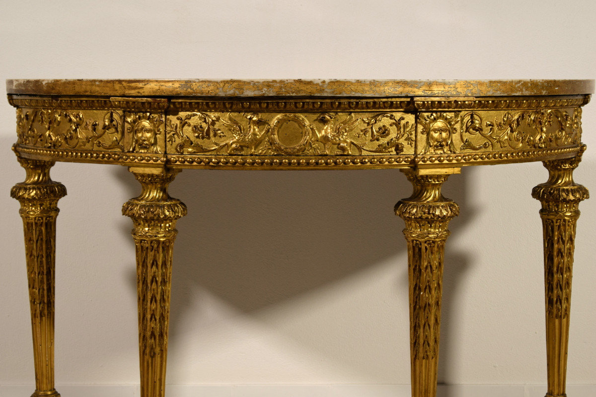 18th Century, Italian Neoclassical Carved Giltwood Demi-lune Console-photo-4