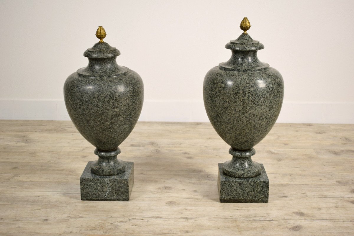 Couple De Vases En Granit Vert, XIXe Siècle, Style Louis XVI-photo-2