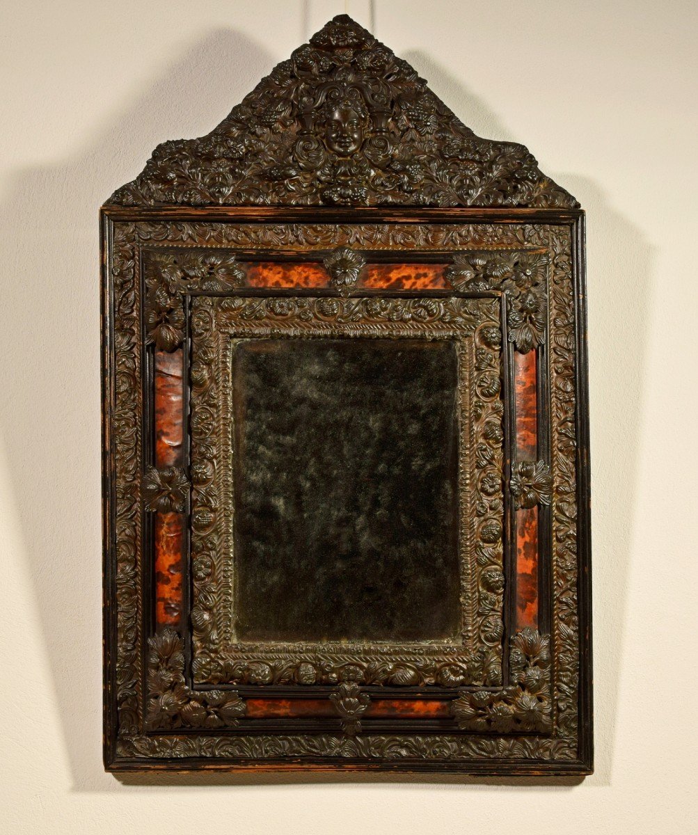 19th Century, Northern Europe Embossed And Burnished Metal Mirror-photo-2