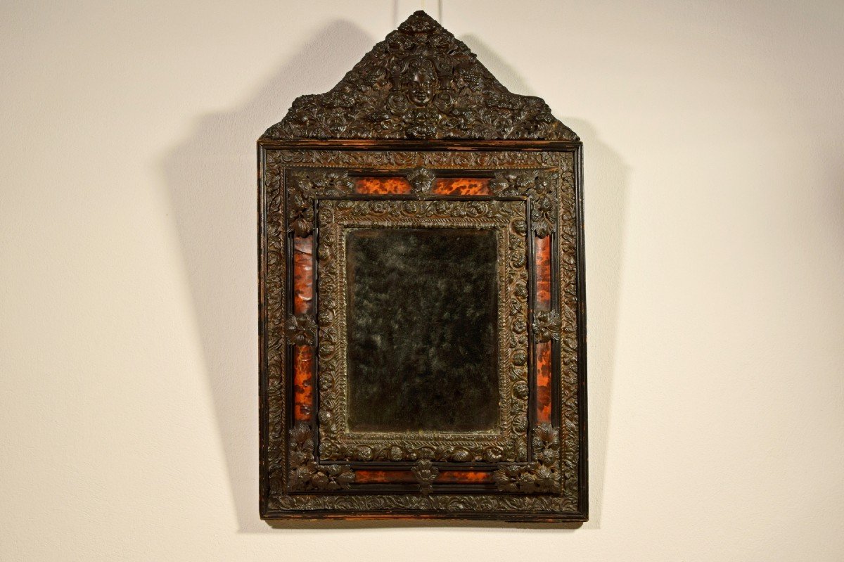 19th Century, Northern Europe Embossed And Burnished Metal Mirror-photo-3