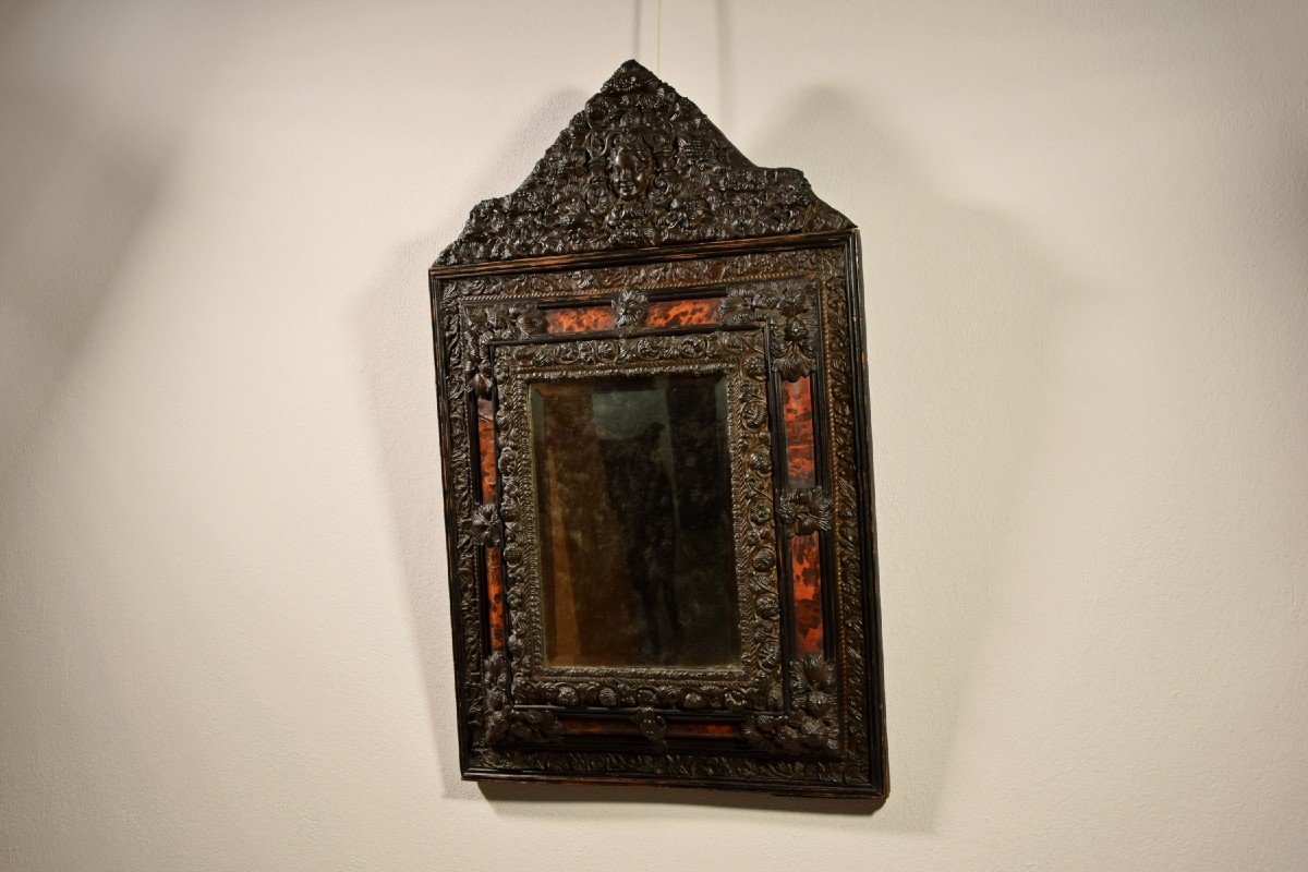 19th Century, Northern Europe Embossed And Burnished Metal Mirror-photo-4