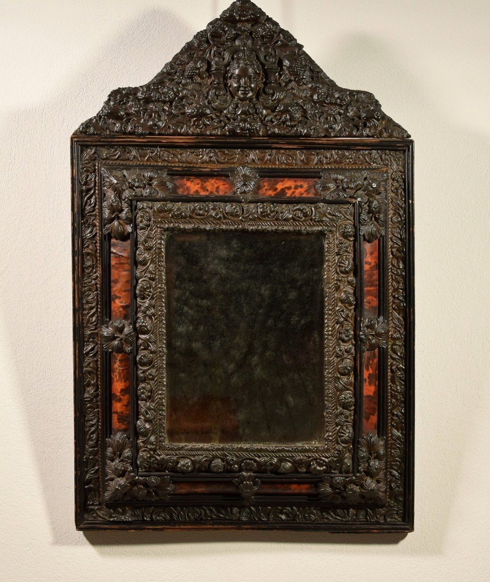 19th Century, Northern Europe Embossed And Burnished Metal Mirror-photo-5