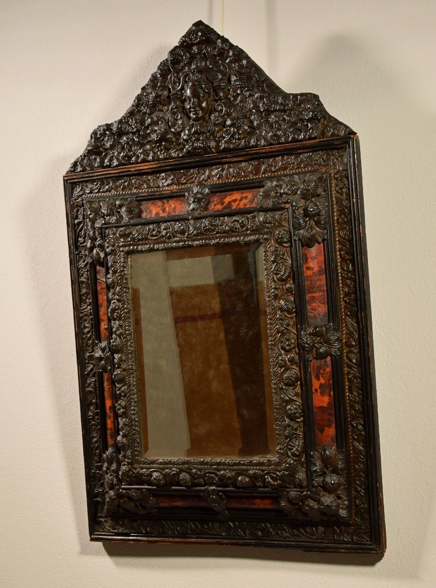 19th Century, Northern Europe Embossed And Burnished Metal Mirror-photo-6