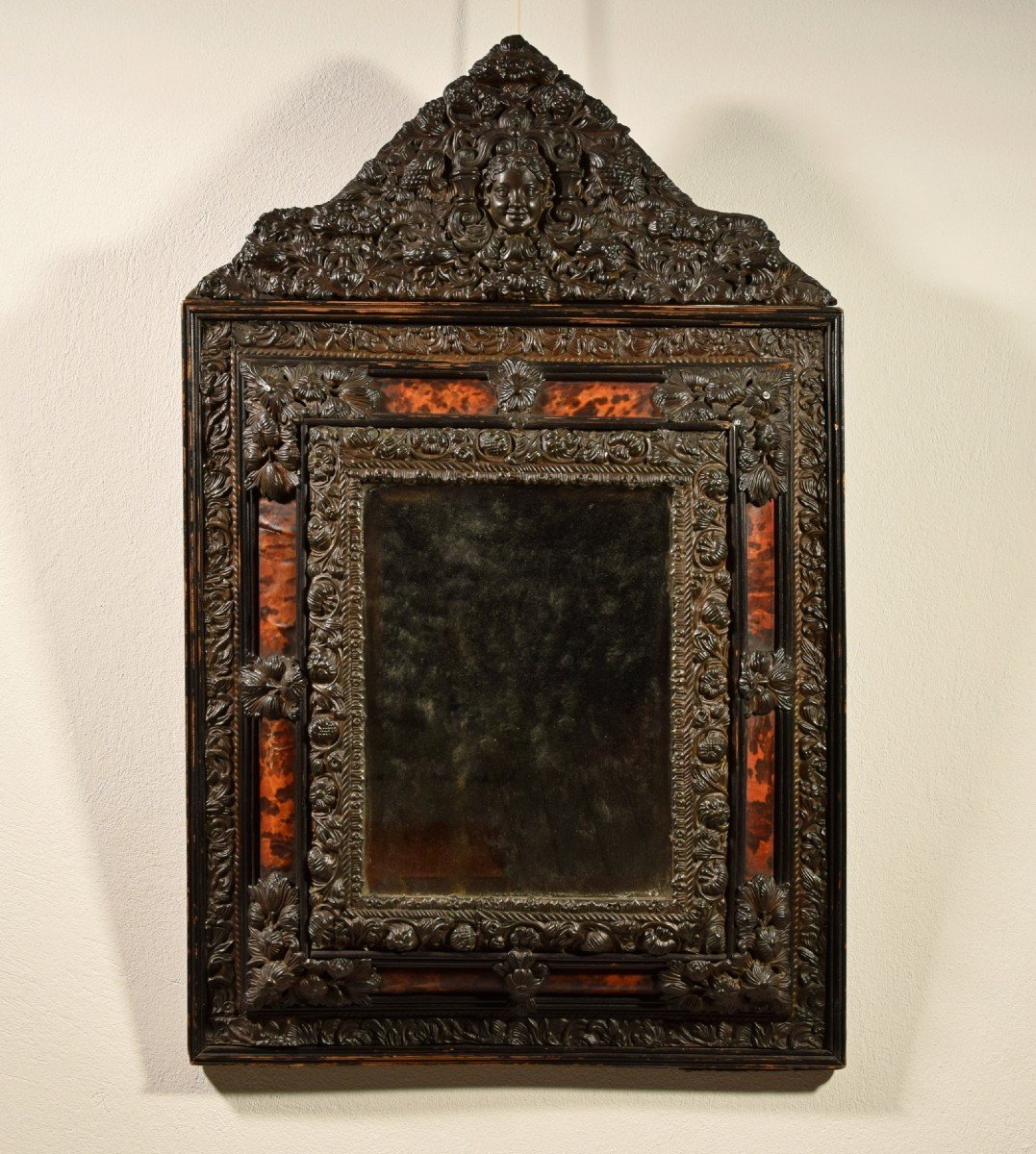 19th Century, Northern Europe Embossed And Burnished Metal Mirror
