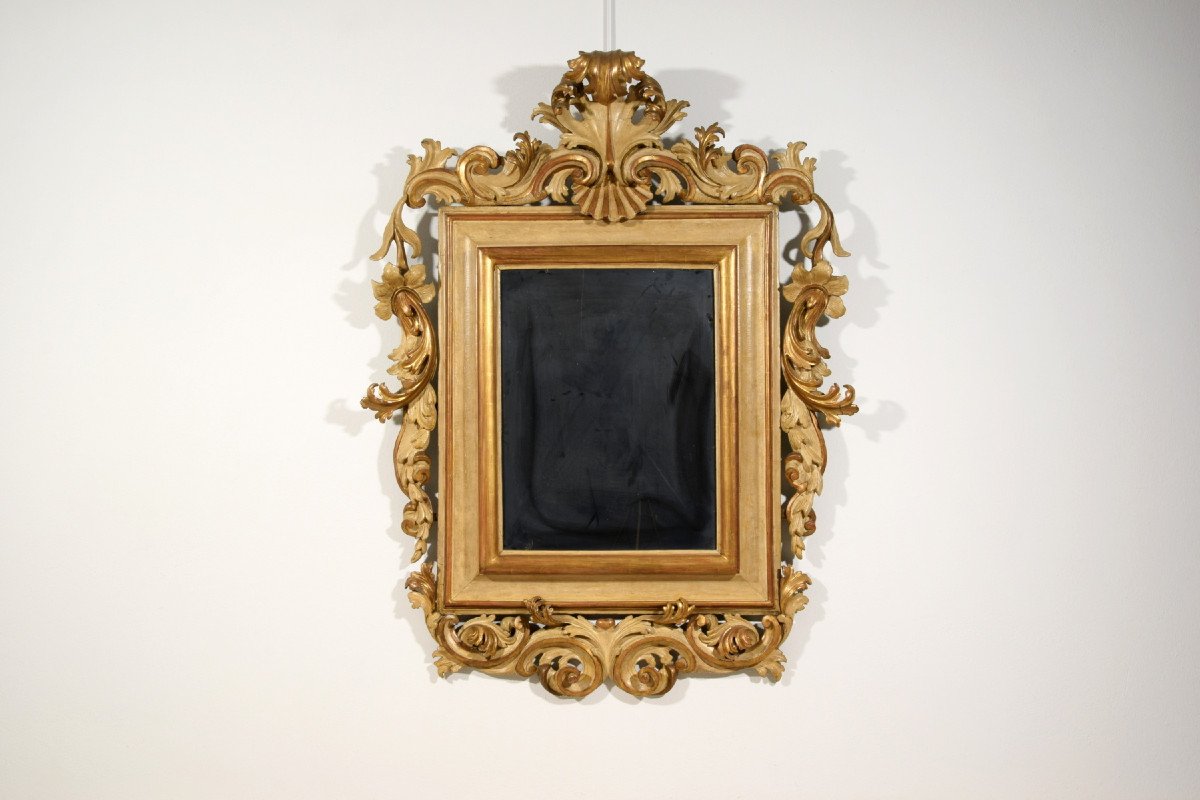 18th Century, Large Italian Lacquered And Gilt Wood Mirror With Rocaille Motifs-photo-7