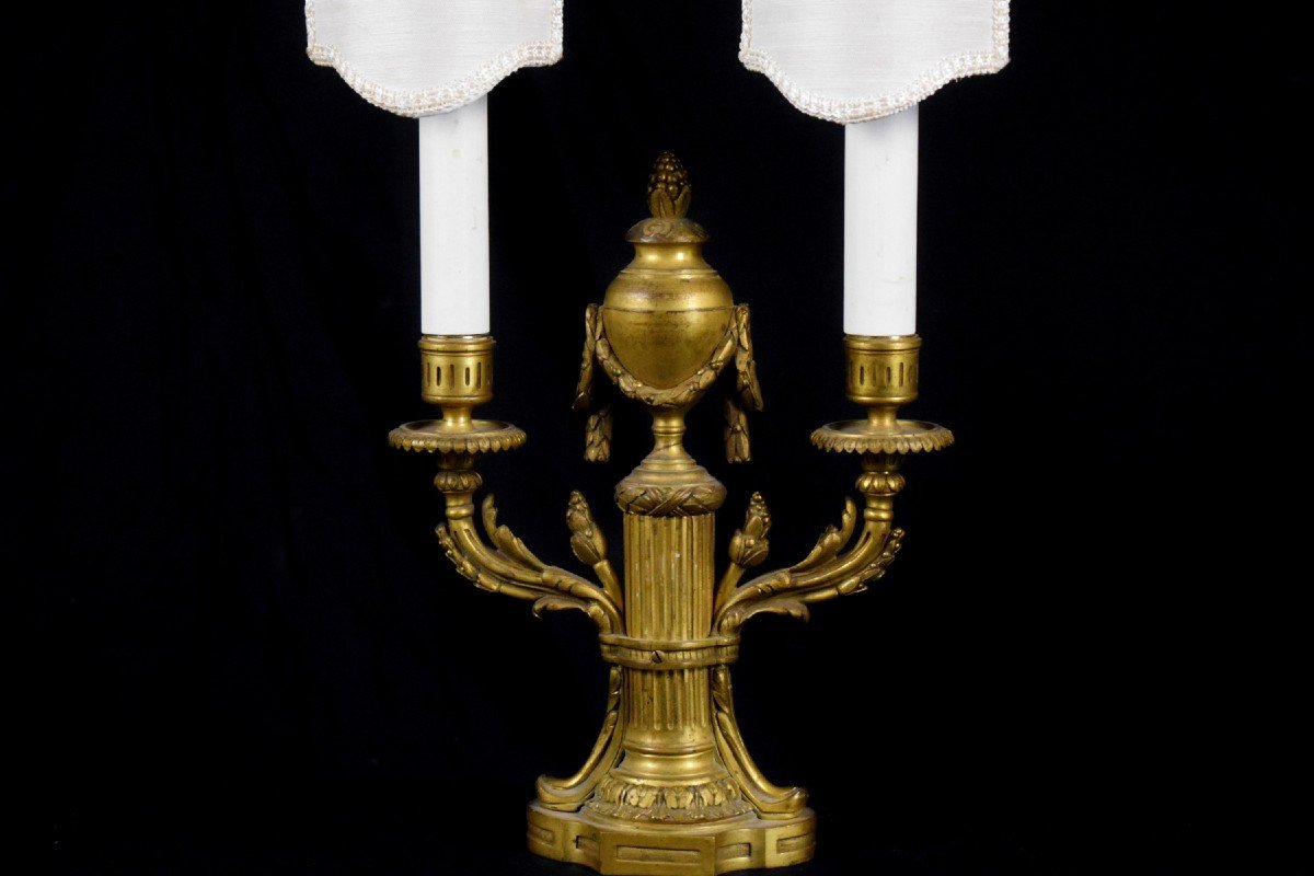 19th Century, Pair Of French Two Lights Gilt Bronze Candlesticks-photo-3