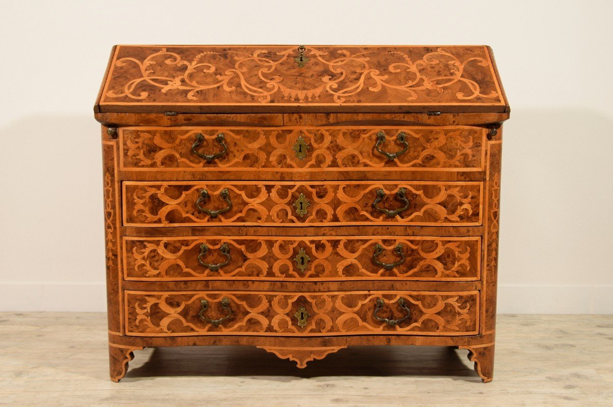 Commode Avec Rabat En Bois Pavé Et Marqueté, Piémont, Début XVIIIe Siècle-photo-2