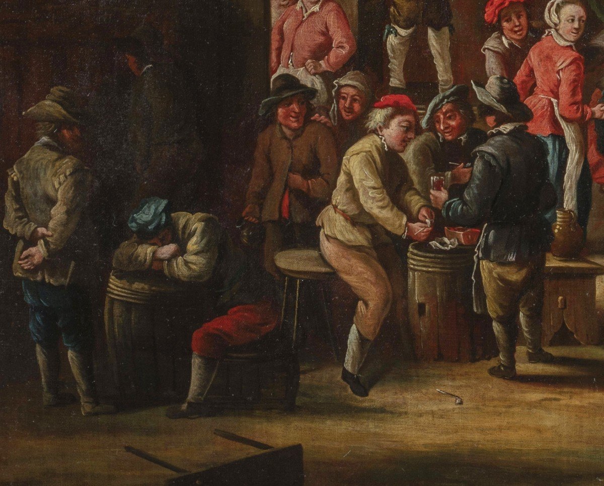 Giovanni Michele Graneri (Italie, Turin 1708-1762), Bambocciata (Paysans dansant devant l’auberge)-photo-4