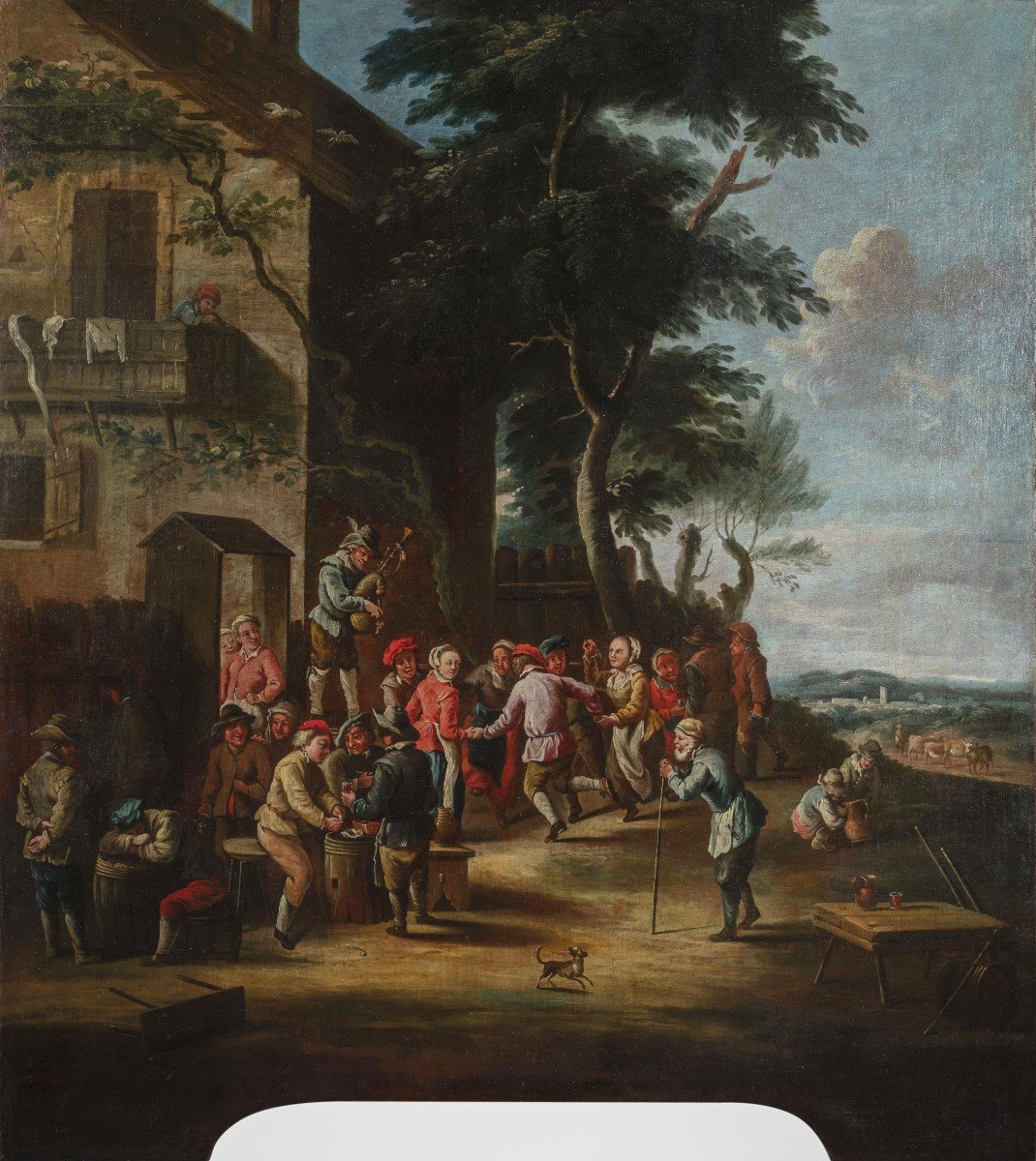 Giovanni Michele Graneri (Italie, Turin 1708-1762), Bambocciata (Paysans dansant devant l’auberge)