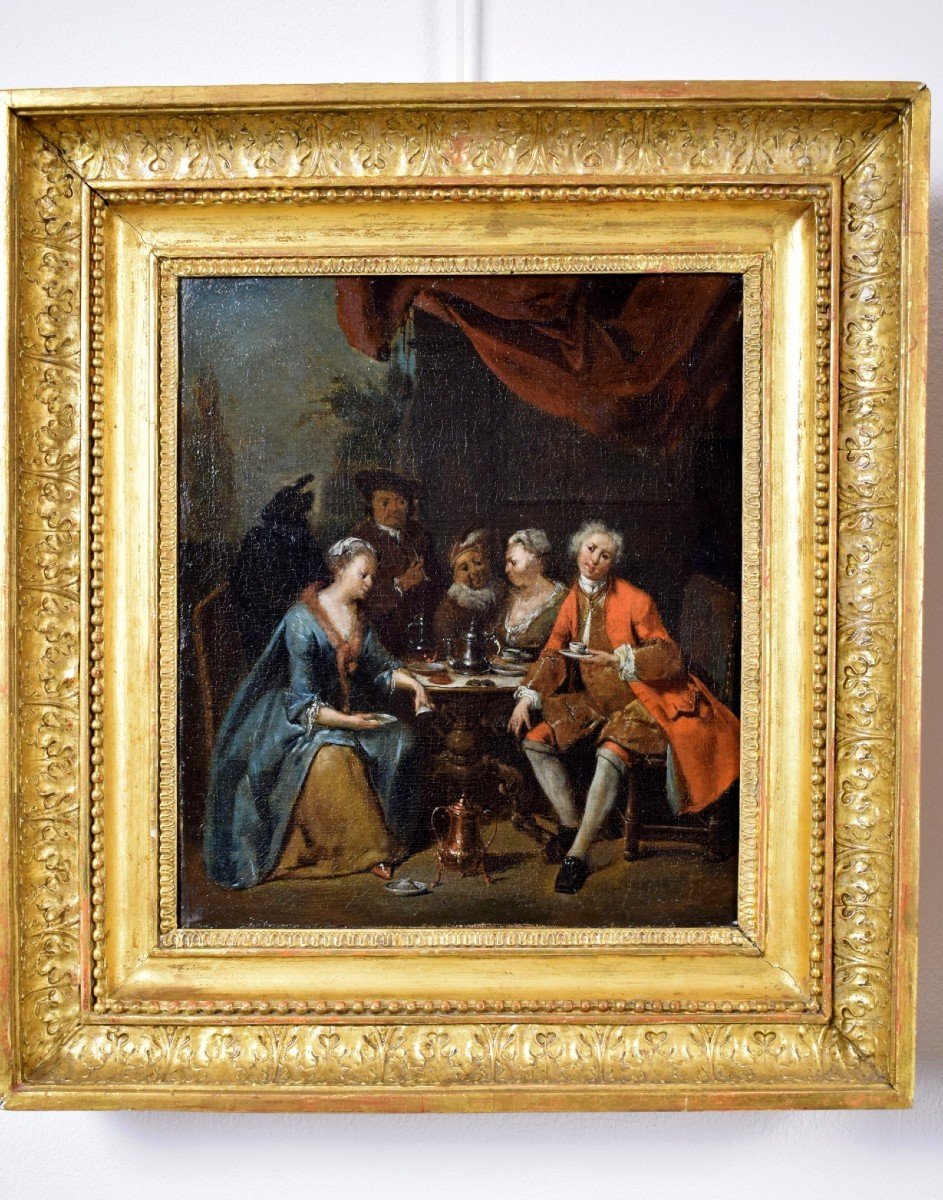 18th Century, Flemish Painting With Banquet And Dance Scene By Jan Baptist Lambrechts-photo-4