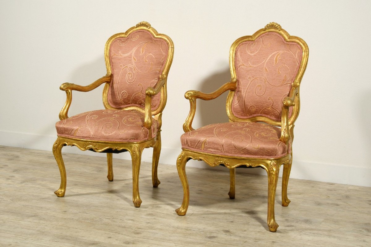 19th Century, Pair Of Italian Giltwood Armchairs -photo-4