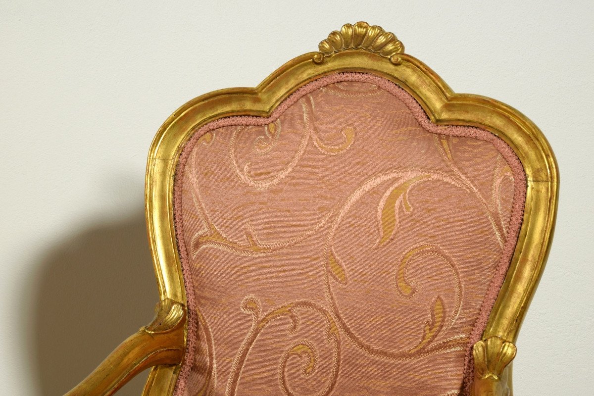 19th Century, Pair Of Italian Giltwood Armchairs -photo-2