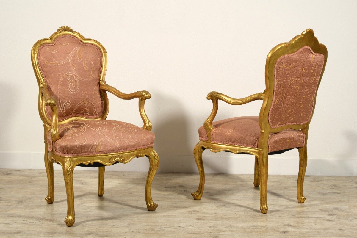 19th Century, Pair Of Italian Giltwood Armchairs -photo-8