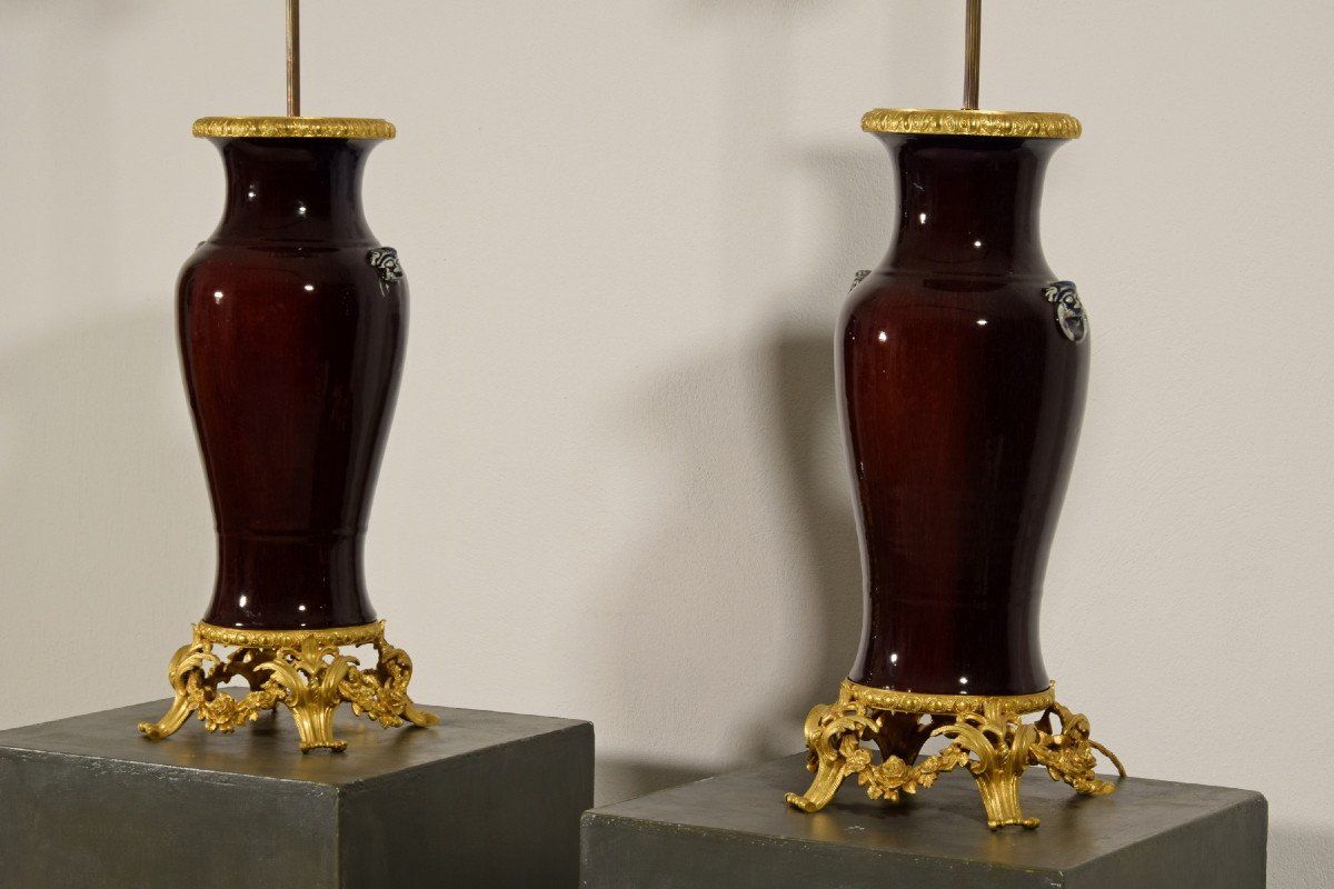 Pair Of Lamps Composed Of Chinese Ceramic Vase And Gilt Bronze Frame, France 19th Century-photo-4