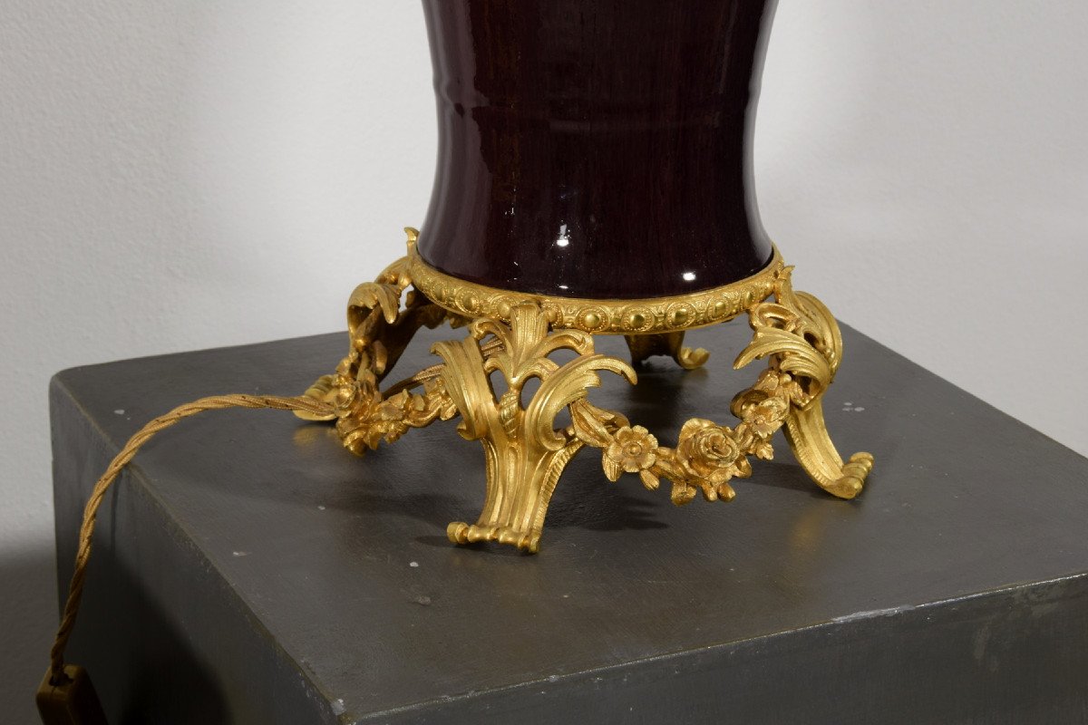  Paire De Lampes Composées De Vase Chinois En Céramique Et Monture En Bronze Doré, France XIXe -photo-5