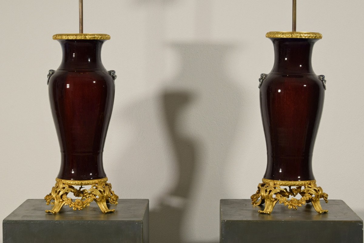 Pair Of Lamps Composed Of Chinese Ceramic Vase And Gilt Bronze Frame, France 19th Century-photo-8