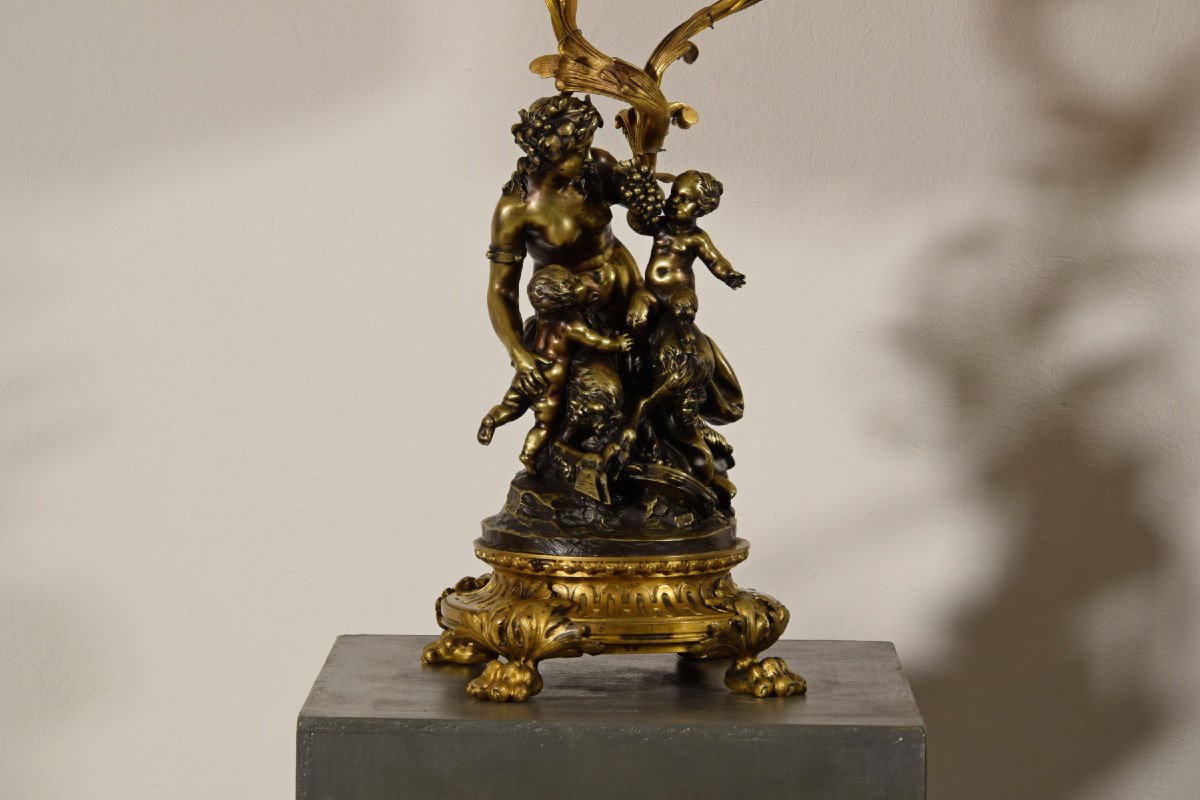 19th Century Pair Of French Bronze Candlesticks Lamps Depicting Bacchanal Of Satyrs-photo-7