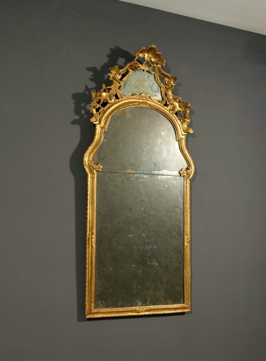 Miroir En Bois Sculpté Et Doré, Venise (italie), XVIIIe Siècle-photo-2