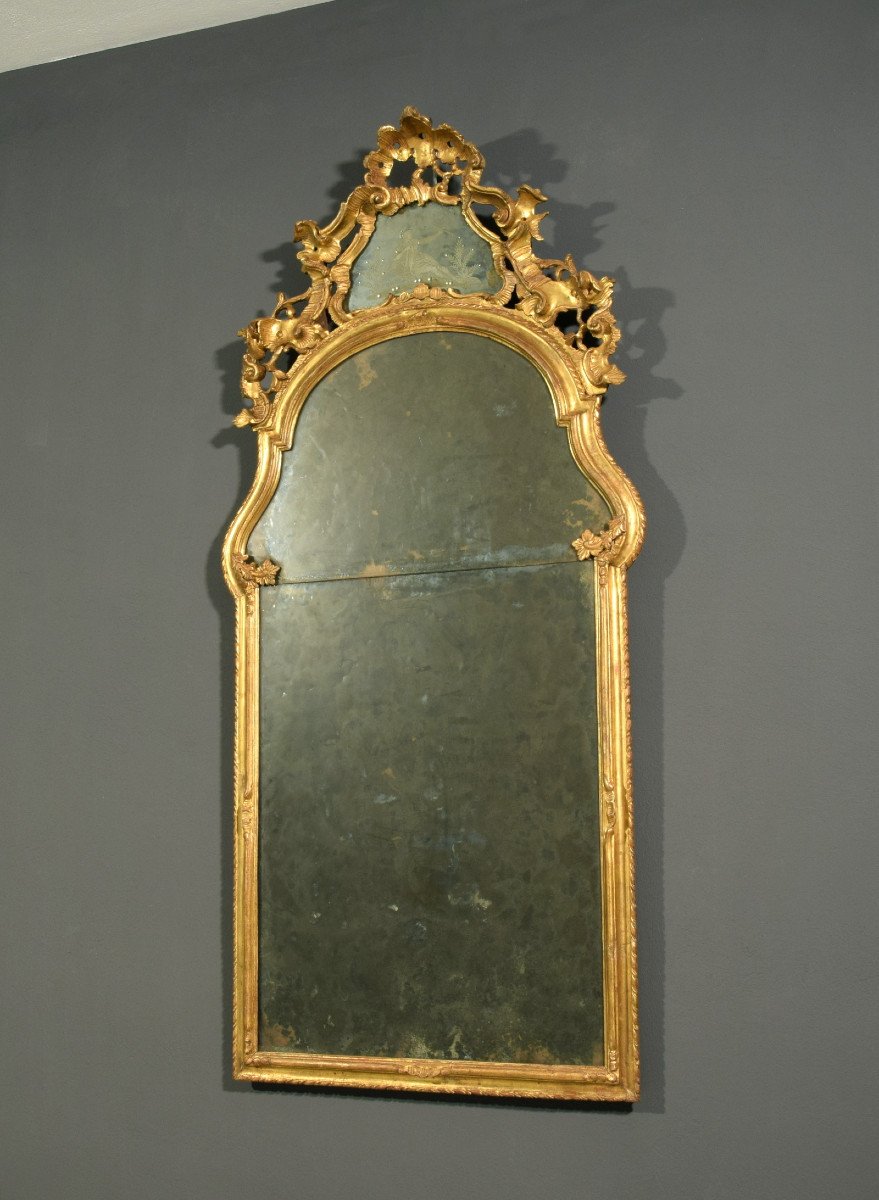 Miroir En Bois Sculpté Et Doré, Venise (italie), XVIIIe Siècle-photo-3