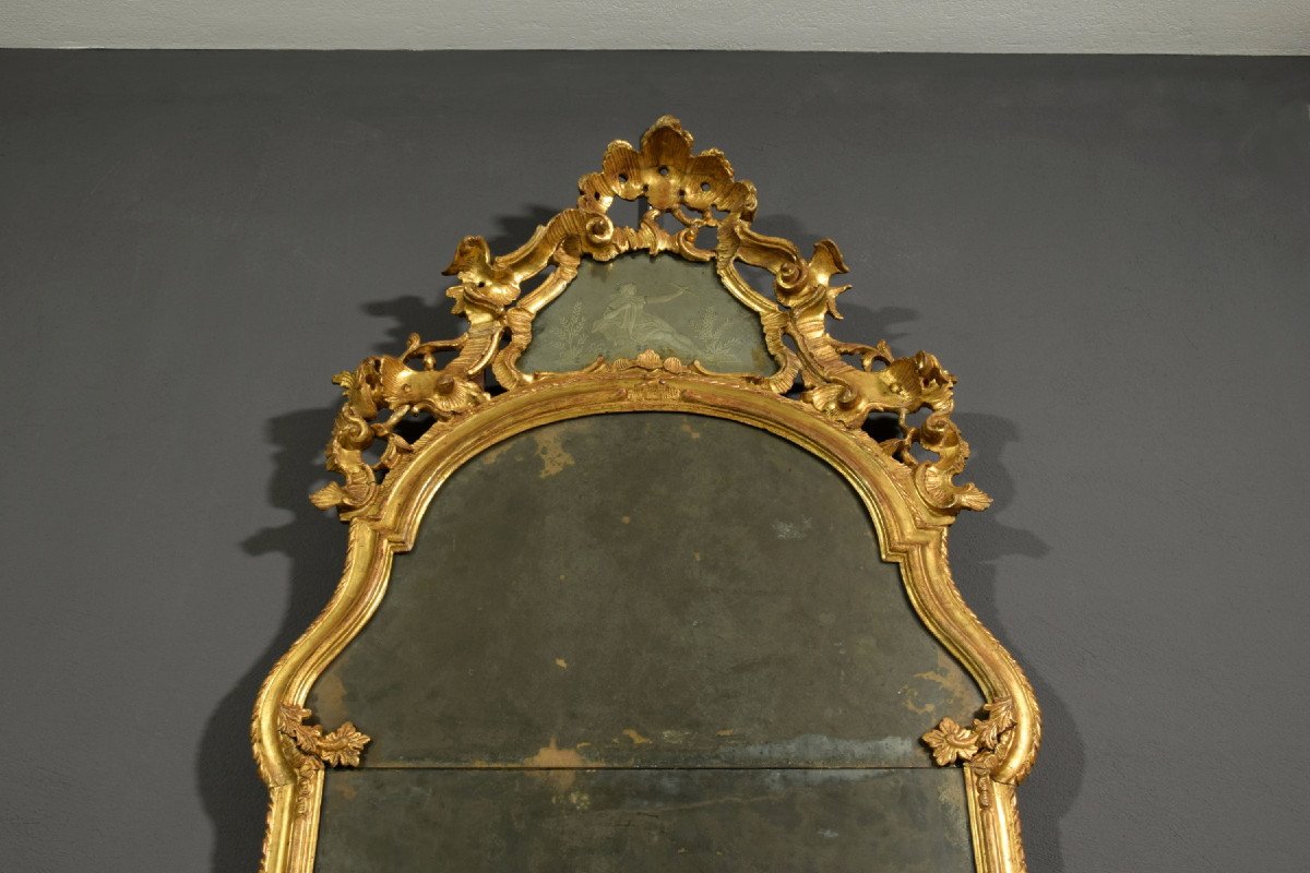 Miroir En Bois Sculpté Et Doré, Venise (italie), XVIIIe Siècle-photo-2