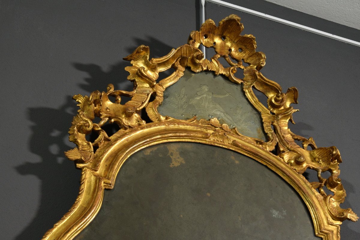 Miroir En Bois Sculpté Et Doré, Venise (italie), XVIIIe Siècle-photo-4