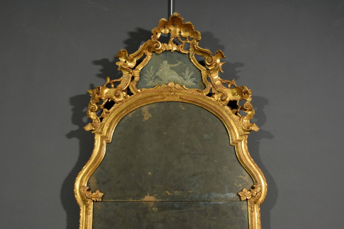 Miroir En Bois Sculpté Et Doré, Venise (italie), XVIIIe Siècle-photo-5