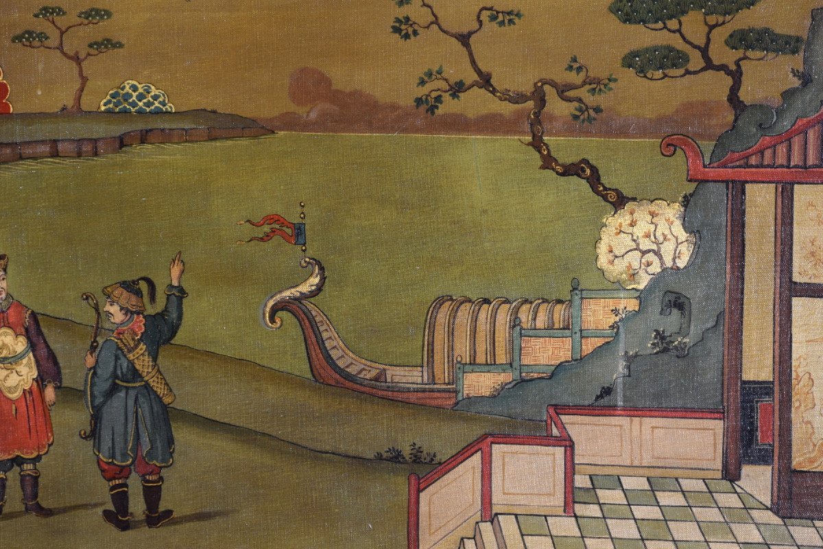 Couple De Peintures Représentant Des Paysages à Chinoiserie, Italie, Début du XXe siècle-photo-4