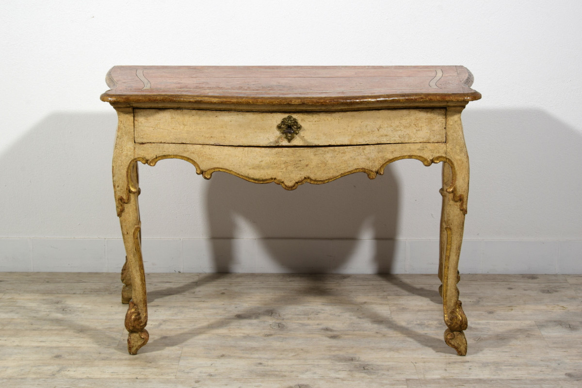 Console En Bois Laqué Et Doré, Italie, Début Du XVIIIe Siècle, époque Louis XIV-photo-2