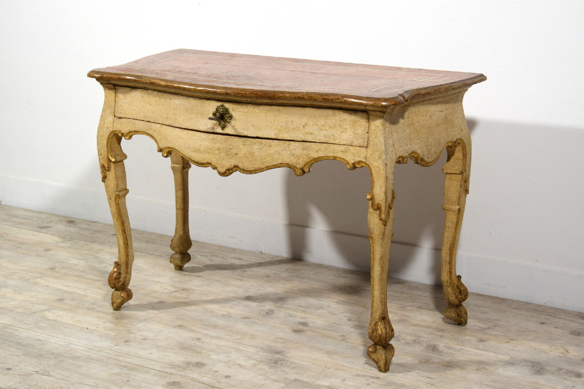 Console En Bois Laqué Et Doré, Italie, Début Du XVIIIe Siècle, époque Louis XIV-photo-3