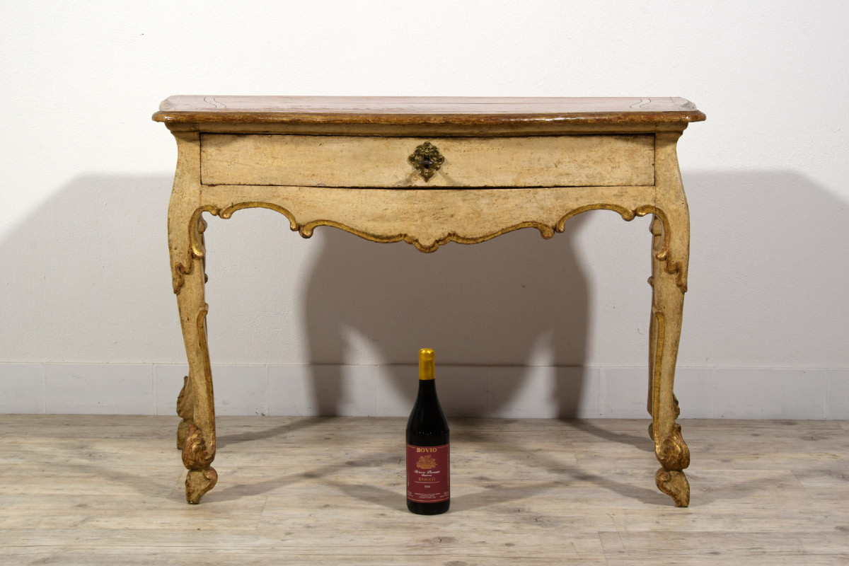 Console En Bois Laqué Et Doré, Italie, Début Du XVIIIe Siècle, époque Louis XIV-photo-1