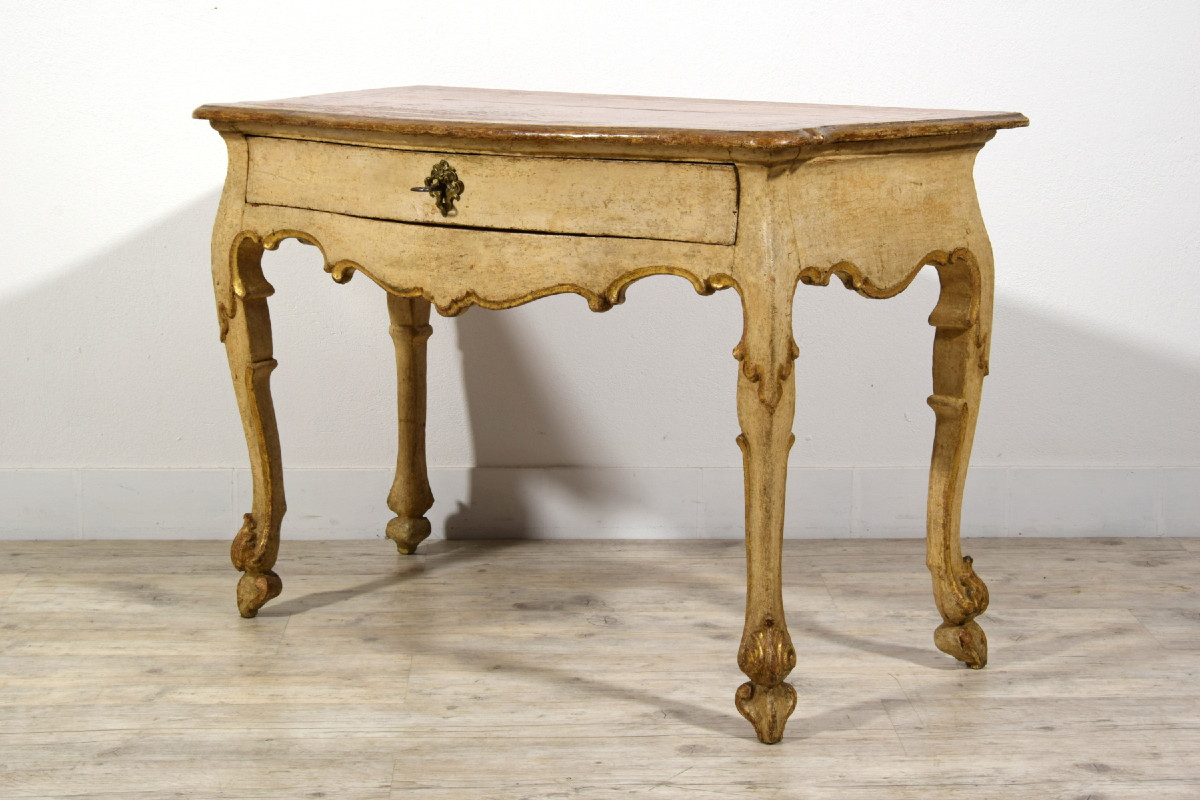 Console En Bois Laqué Et Doré, Italie, Début Du XVIIIe Siècle, époque Louis XIV-photo-3