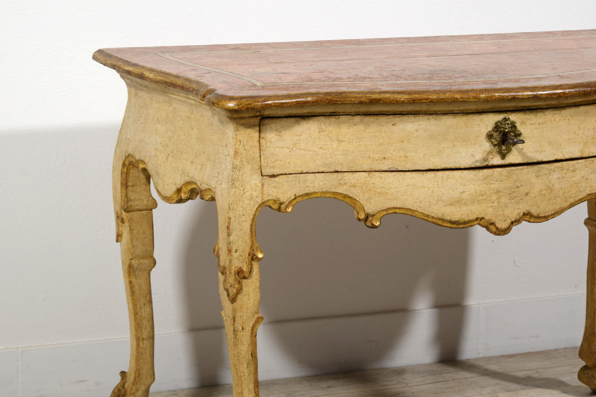 Console En Bois Laqué Et Doré, Italie, Début Du XVIIIe Siècle, époque Louis XIV-photo-7