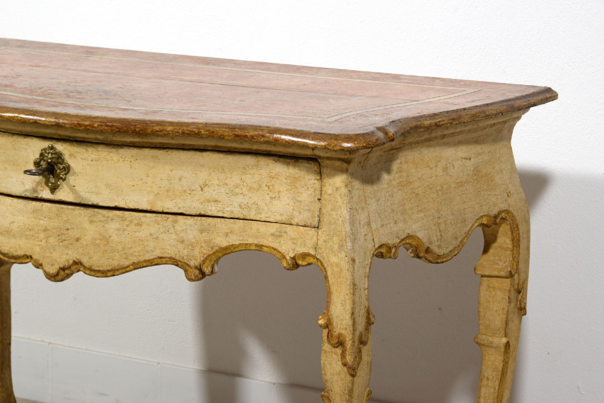 Console En Bois Laqué Et Doré, Italie, Début Du XVIIIe Siècle, époque Louis XIV-photo-8