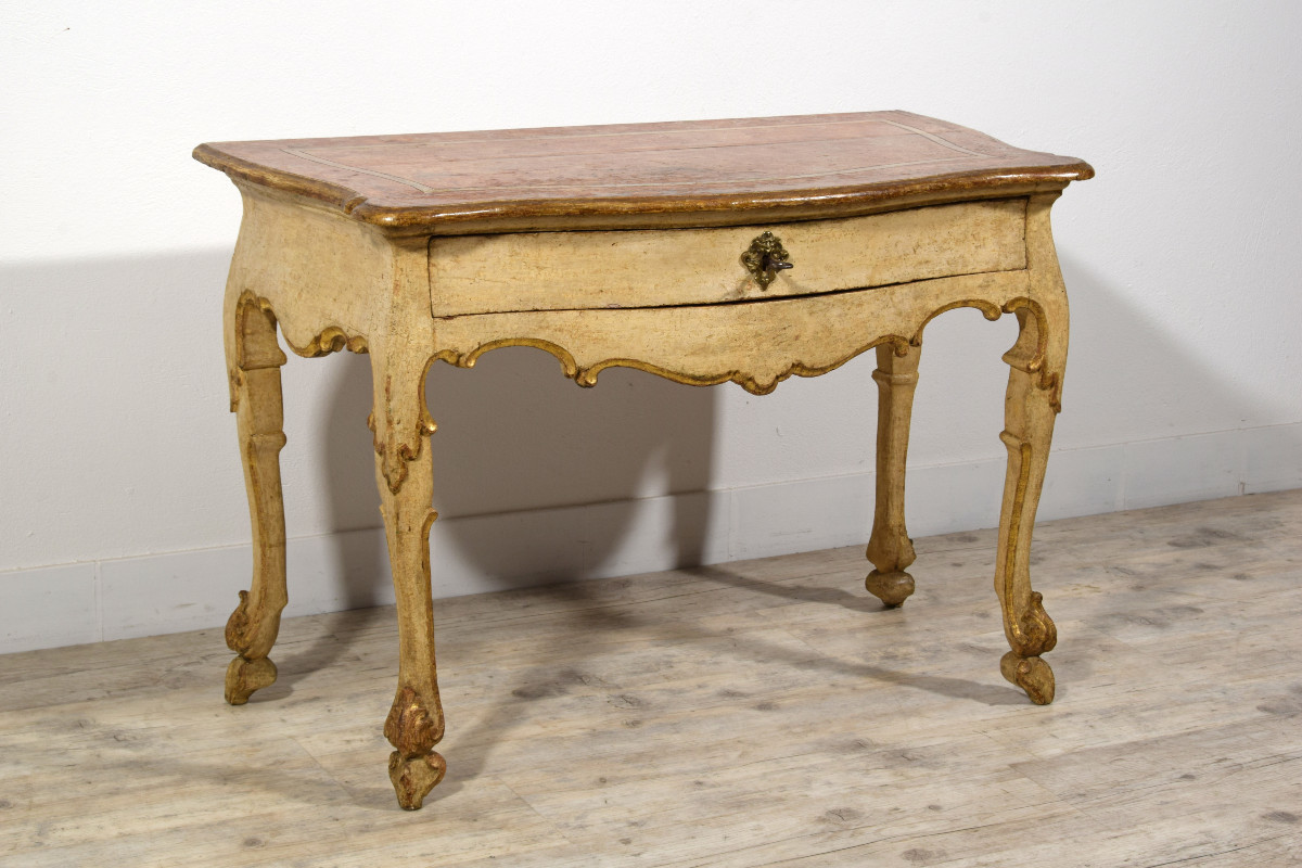 Console En Bois Laqué Et Doré, Italie, Début Du XVIIIe Siècle, époque Louis XIV
