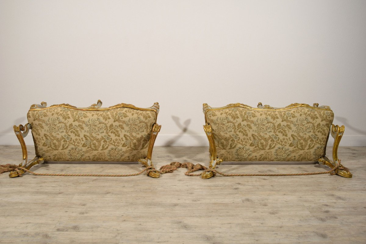 18th Century, Pair Of Italian Baroque Lacquered And Gilt Wood Benches -photo-3