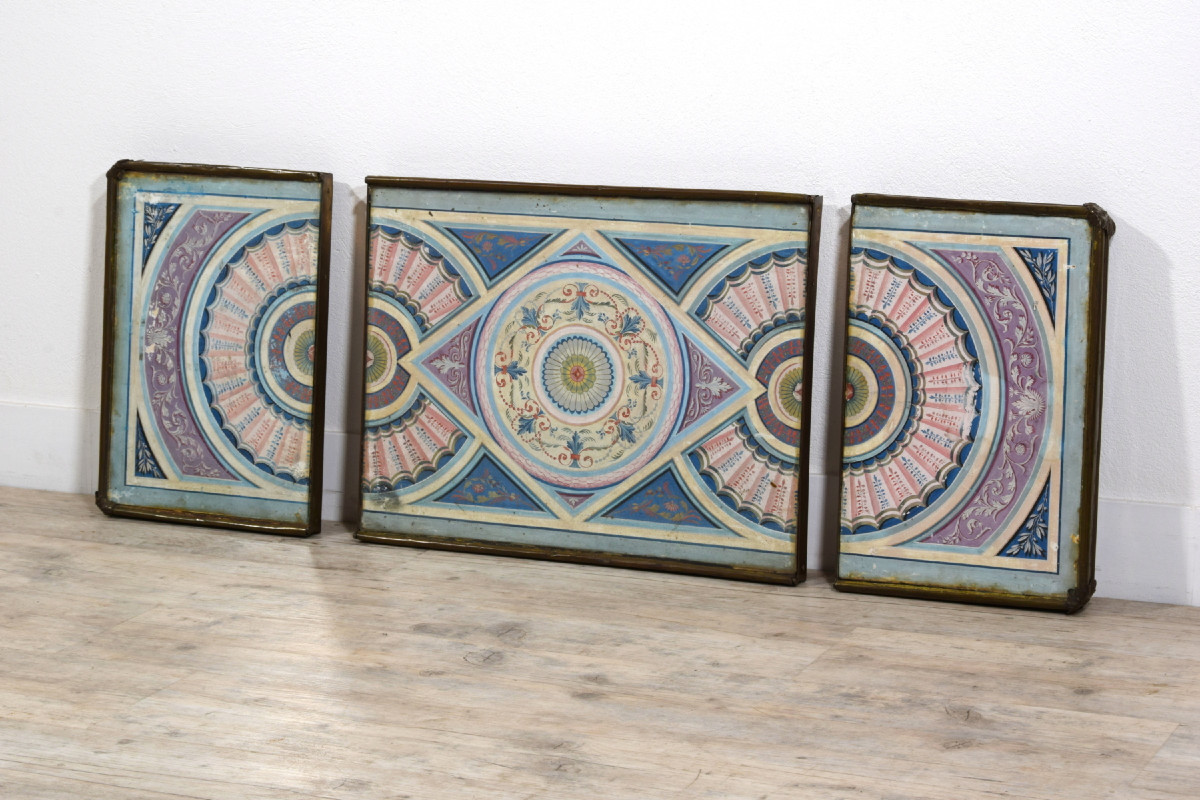 Centre De Table En Papier Peint Polychrome, Italie, Début Du XIXe Siècle-photo-2