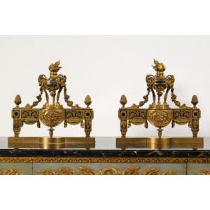 19th Century, Pair Of French Gilt Bronze Fireplace Chenets